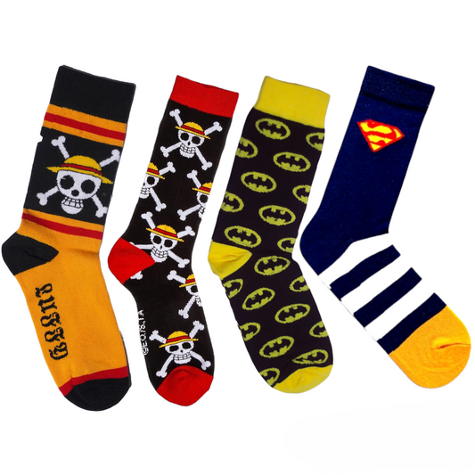 Superheroes Socks | Cute Cool Colorful Cotton socks for Women and Men Cozy Gifts, 4 pairs set - One Size