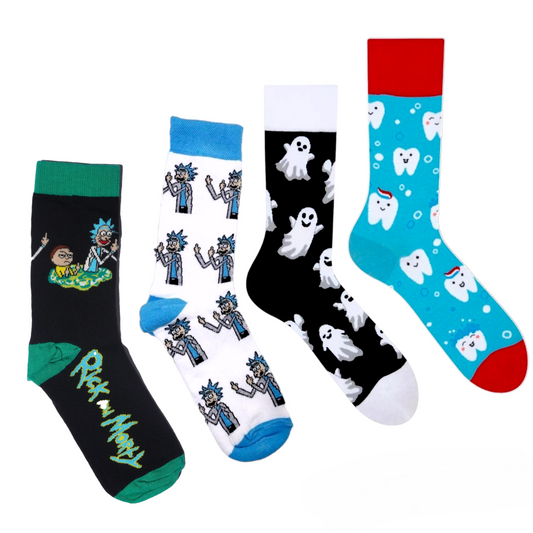 Morty and Rick Socks | Cute Cool Colorful Cotton socks for Women and Men Cozy Gifts, 4 pairs set - One Size