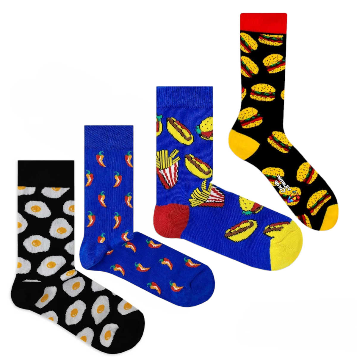 Foodie Crazy Socks, Snack & Junk Food Themes, Fun Silly Novelty Crew, Large, Fun 4 pairs