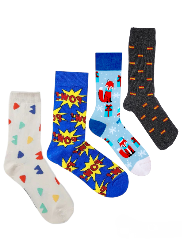 Dressy Socks | Cute Cool Colorful Cotton socks for Women and Men Cozy Gifts, funny Socks | Crazy socks 4 pairs set