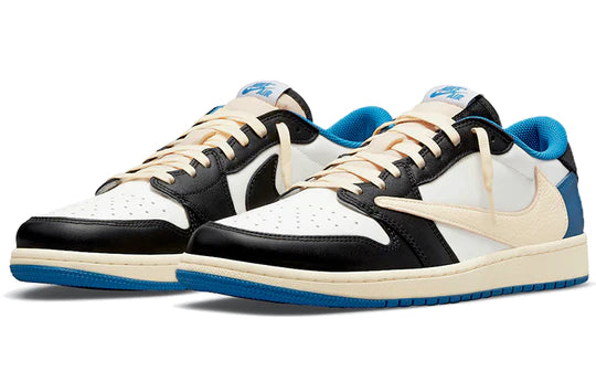 Fragment Design x Travis Scott x Air Jordan 1 Retro Low Sail Black Military Blue