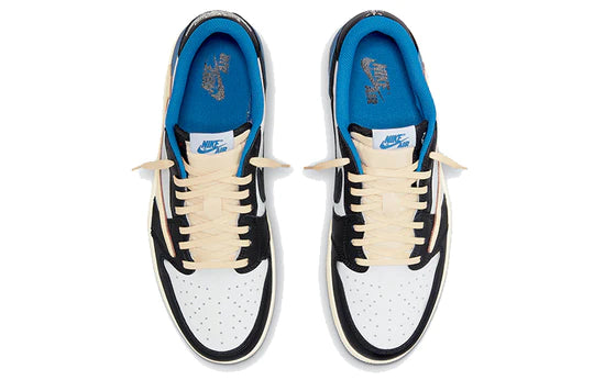 Fragment Design x Travis Scott x Air Jordan 1 Retro Low Sail Black Military Blue