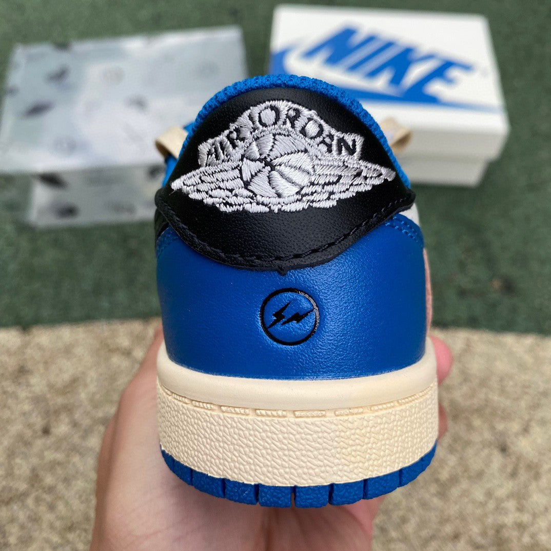 Fragment Design x Travis Scott x Air Jordan 1 Retro Low Sail Black Military Blue