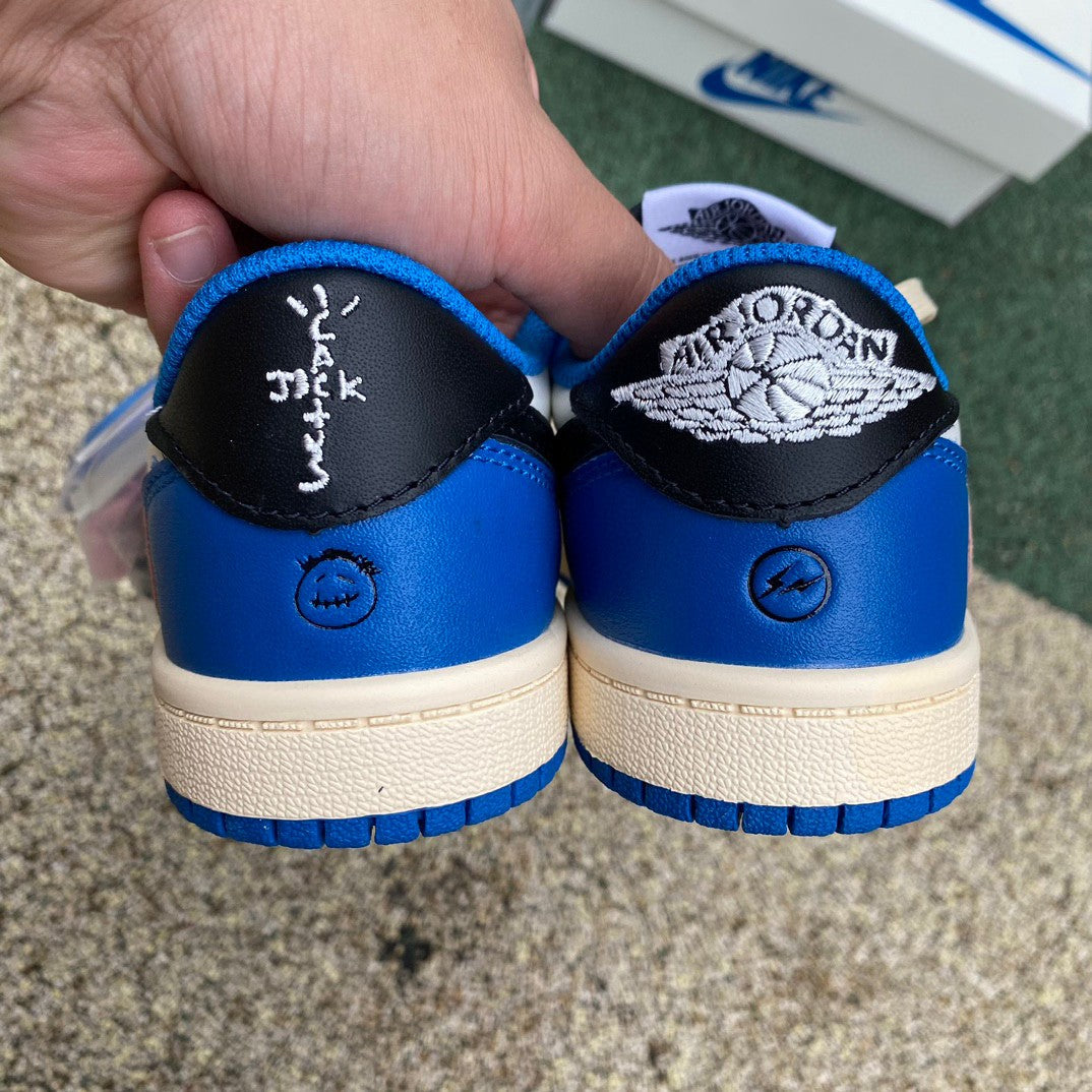 Fragment Design x Travis Scott x Air Jordan 1 Retro Low Sail Black Military Blue