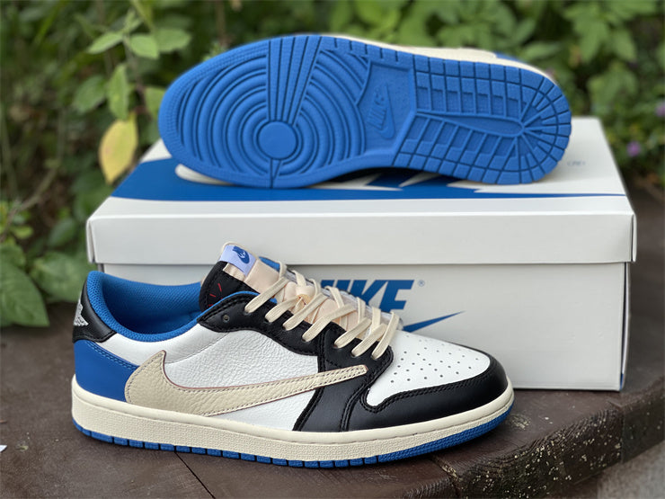 Fragment Design x Travis Scott x Air Jordan 1 Retro Low Sail Black Military Blue