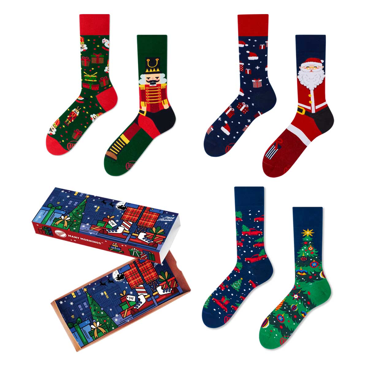 Happy Holidays Socks | Cute Cool Colorful Cotton socks for Women and Men Cozy Gifts, 6 pairs set - One Size