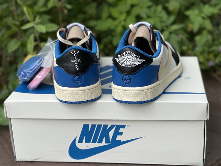 Fragment Design x Travis Scott x Air Jordan 1 Retro Low Sail Black Military Blue