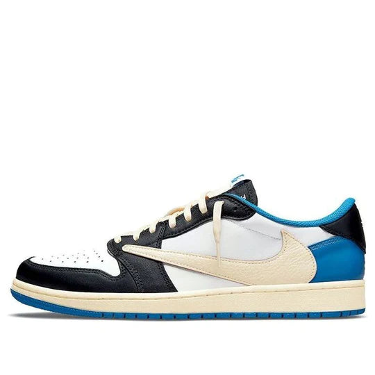 Fragment Design x Travis Scott x Air Jordan 1 Retro Low Sail Black Military Blue